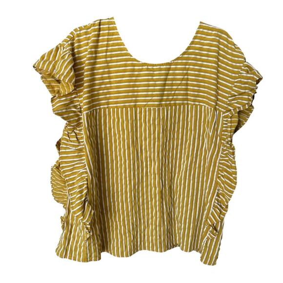 Eloquii Women's Ruffle Sides Bow-Back Stripped 100% Cotton Top Size 14 PLUS - Picture 1 of 4